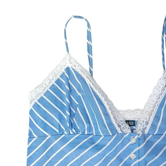 Ralph Lauren Blue White Striped Cotton Camisole Top | Lace Trim Summer Button up - Picture 6 of 16